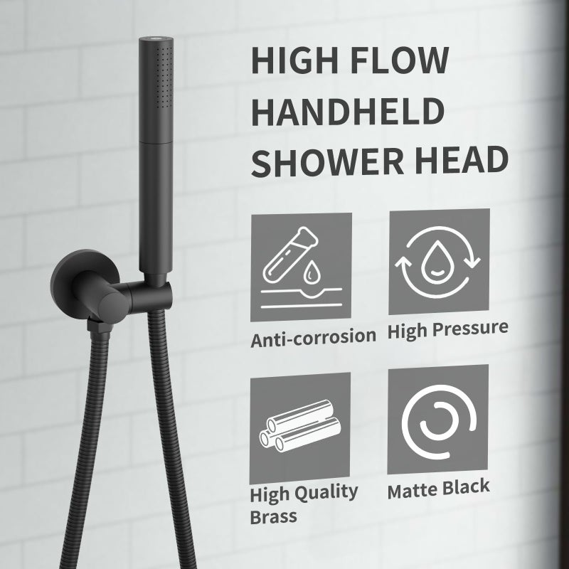 KATAIS Matte Black Shower Wand High Flow 7 Inch Shower Head High Pressure Handheld Shower Sprayer 2 In 1 Fuction Brass Handheld Shower Head - Image 2